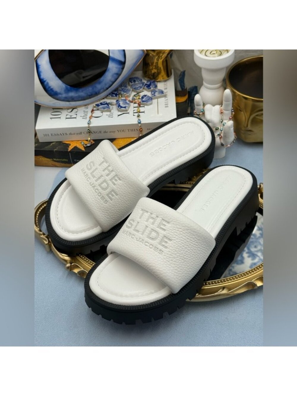 🆕 MARC JACOBS 🧿 NWOB The Lug Sole Slide Sandal, White Leather - Sz 38 US 8 - Picture 9 of 12